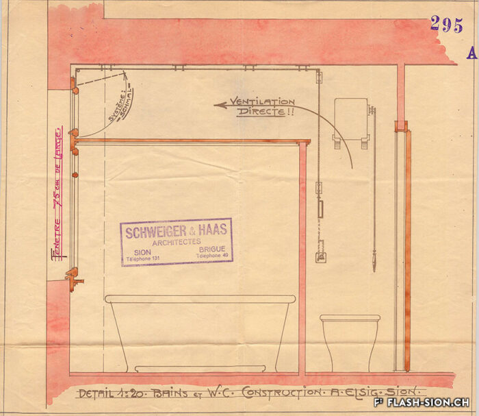 Maison A. Elsig, rue de Conthey, détail bains et WC, 1913-1915 © Archives de la Ville de Sion