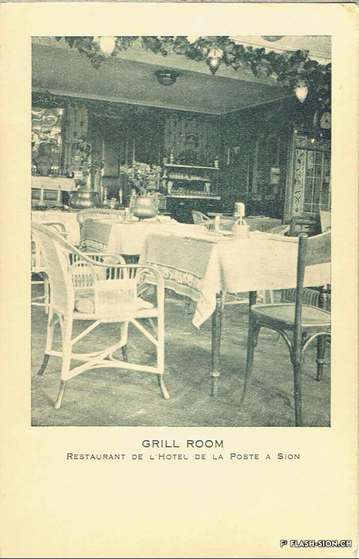 Carte postale de l’Hôtel de la Poste, restaurant, 1920-1925 © Archives de la Ville de Sion