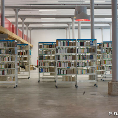 Emplacement provisoire de la bibliothèque en attendant la fin des travaux, 2014 © Grégoire Favre, Médiathèque Valais – Sion