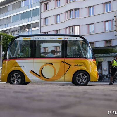 Navette SmartShuttle à l’espace des Remparts, 2017 © Claude Coeudevez, Archives de la Ville de Sion