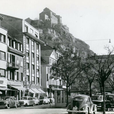La place du Midi, vers 1950 © Photo A.T. Deprez - Sion, Archives de la Ville de Sion