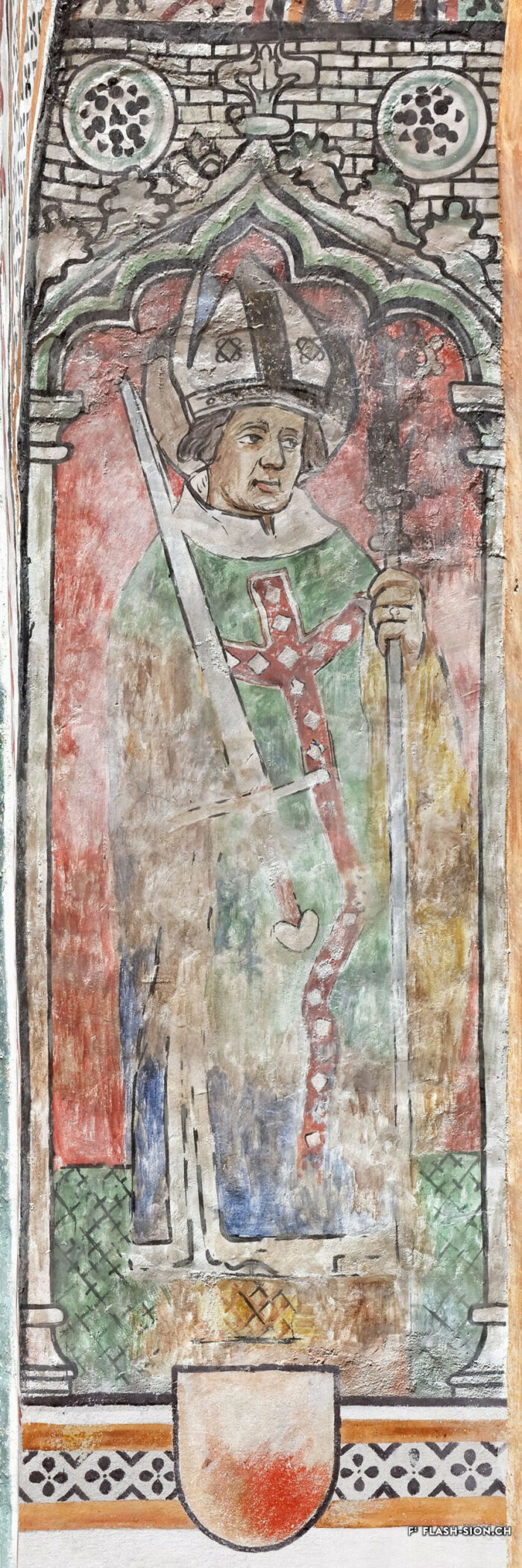 Première représentation de saint Théodule avec le glaive, dans l’abside de la basilique de Valère, vers 1434-1437 © Musées cantonaux du Valais - Heinz Preisig & Bernard Dubuis