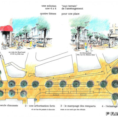 Etude préalable au concours de projets pour l’aménagement de la place du Midi, 1994 © Archives de la Ville de Sion