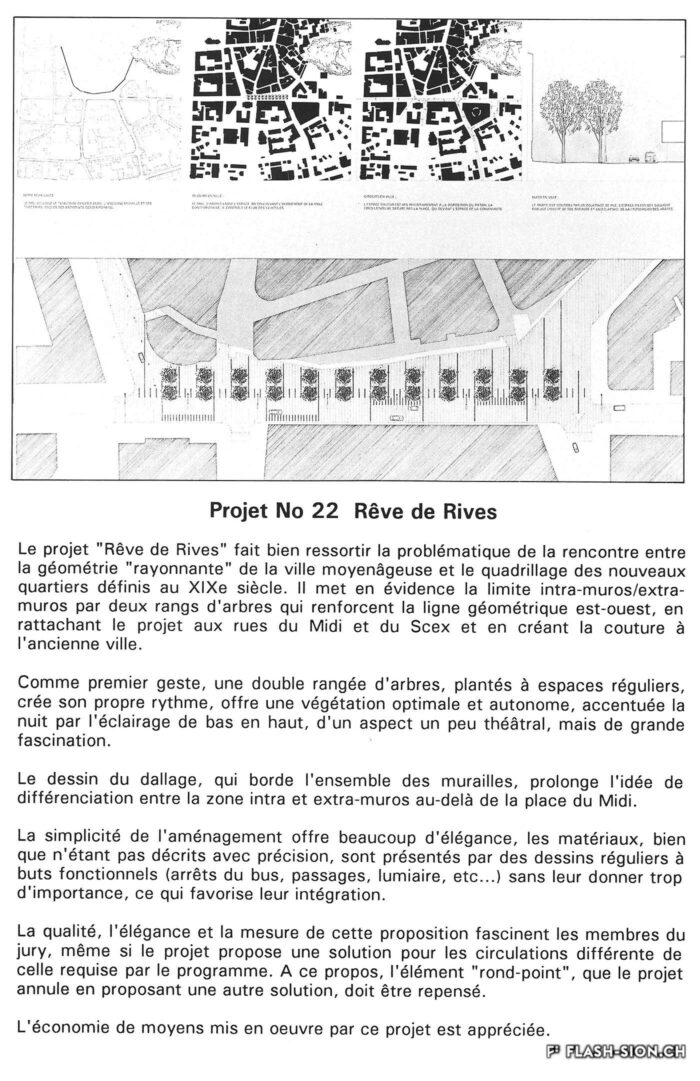 Extrait du rapport du jury concernant le concours de projets pour l’aménagement de la place du Midi, 1995 © Archives de la Ville de Sion