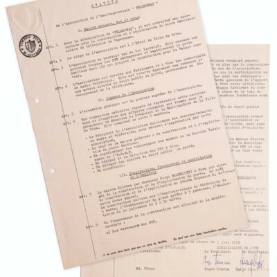 Statuts de « TELESONAZ », l’association destinée à assurer le financement de la construction et l’exploitation du poste émetteur-relais de télévision de Veysonnaz, 5 juin 1959 © Archives de la Ville de Sion