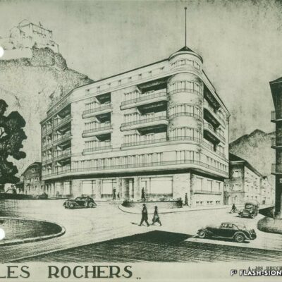 Dessin du futur bâtiment « Les Rochers » par l’architecte Joseph Bruchez, 1937 © Archives de la Ville de Sion