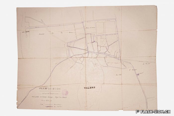 Projet de Louis Dumont pour la distribution d’eau potable et d’énergie électrique en ville, 18 juin 1894 © photo Pentamedia, Archives de la Ville de Sion