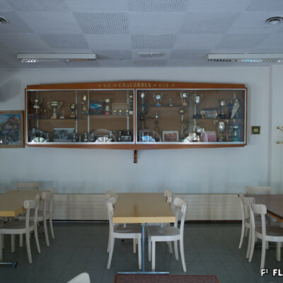 Colonie italienne, salle du restaurant au 1er étage © Claude Coeudevez, Archives de la Ville de Sion, 2014