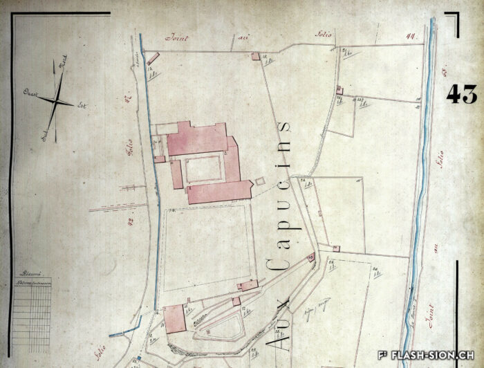Le Couvent des Capucins sur les relevés du cadastre en 1873 © Archives de la Ville de Sion