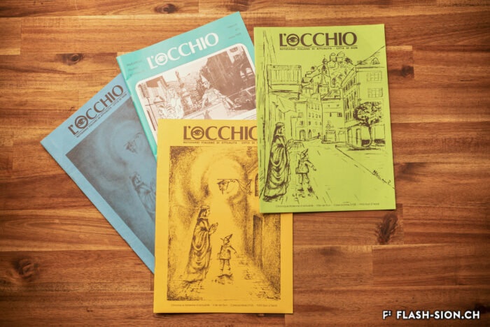 Dante, « père de la langue italienne », et Pinocchio se baladent en ville de Sion © Pentamedia, Archives de la Ville de Sion, 2019