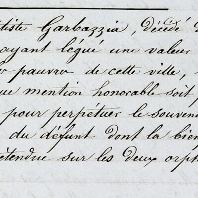 Le conseil municipal atteste du don de Jean-Baptiste Garbazzia fait aux pauvres de Sion, 2 juin 1865 © Archives de la Ville de Sion