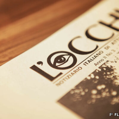Le logo de L’Occhio, dessiné par l’artiste Mario Tapia, peintre chilien établi à Milan © Pentamedia, Archives de la Ville de Sion, 2019