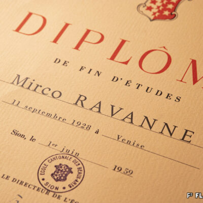 Diplôme de fin d’études de l’école cantonale des Beaux-Arts du Valais de Mirco Ravanne, 1959 © Pentamedia, archives privées Marie-Laure Ravanne, 2019