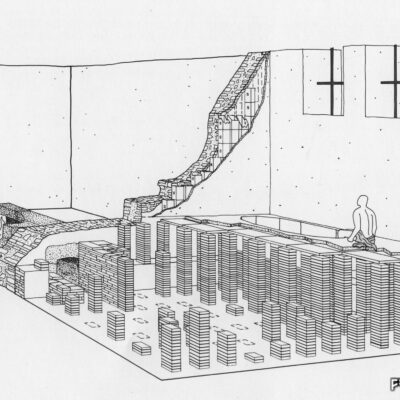 Reconstitution du caldarium des thermes fouillés en 1974, illustrant le système de chauffage par hypocauste © Extrait de : François Wiblé, Martigny-la-Romaine, Fondation Pierre Gianadda, Martigny 2008, p. 145, fig. 170 (dessin : Archéologie cantonale, Georges Vionnet)