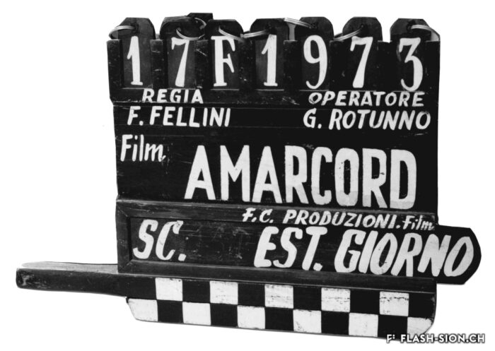 Clap du film « Amarcord » de Federico Fellini, 1973 © Fondation Fellini