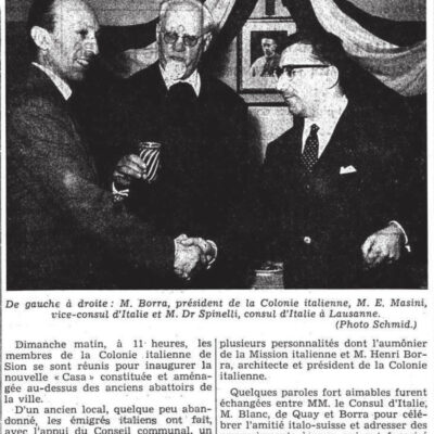 Inauguration de la Colonie italienne en présence des autorités © Feuille d’avis du Valais, mercredi 9 novembre 1959