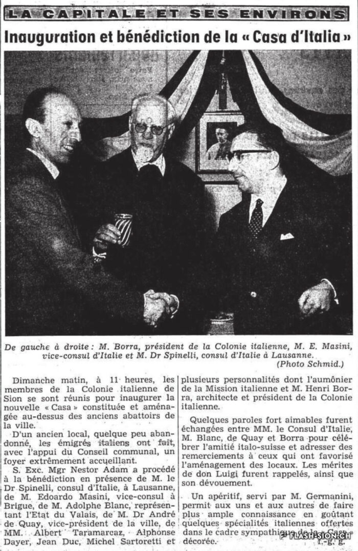 Inauguration de la Colonie italienne en présence des autorités © Feuille d’avis du Valais, mercredi 9 novembre 1959