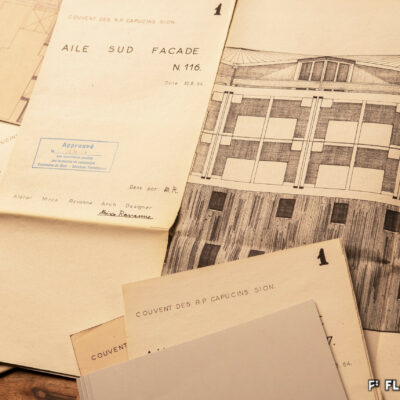 Plans de mise à l’enquête du Couvent des Capucins, par Mirco Ravanne, 1964-1965 © Pentamedia, Archives de la Ville de Sion, 2019