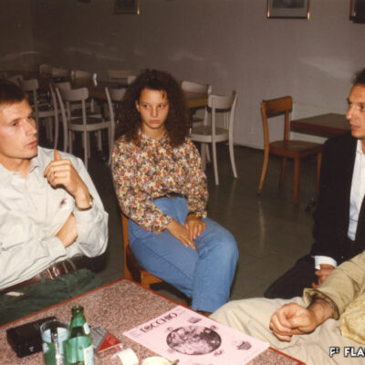 Interview d’Alain Geiger, ancien joueur du FC Sion, dans les locaux de la Colonia Italiana, 1992 © archives privées Piero Marino