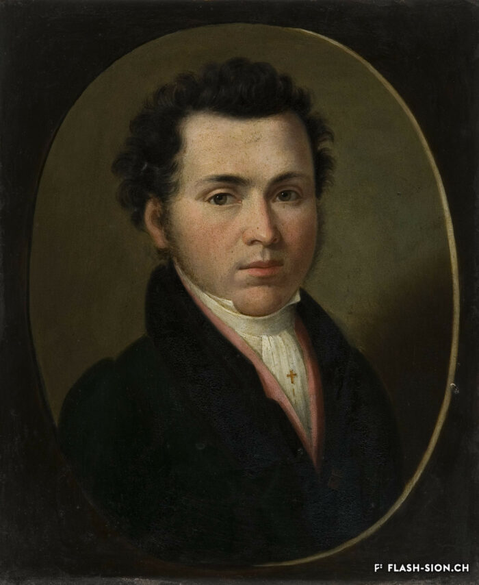 Laurent-Justin Ritz, « Autoportrait dans un médaillon peint », vers 1820, huile sur panneau de cuivre, Musée d’art du Valais, Sion, BA 2914 © Musées cantonaux du Valais, Sion, Michel Martinez