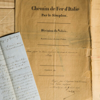 Tracé de la ligne de chemin de fer projeté sur le territoire de la commune de Sion et correspondance de la compagnie du Chemin de fer d’Italie, 9 septembre 1857 © Archives de la Ville de Sion, Pentamedia