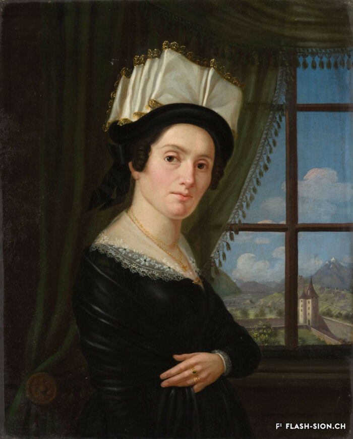 Laurent Justin Ritz fait en 1847 le portrait de sa seconde épouse, Marguerite de Torrenté, sœur de l’ingénieur Philippe de Torrenté, Musée d’art du Valais, Sion, BA 365 © Musées cantonaux du Valais, Sion, Michel Martinez