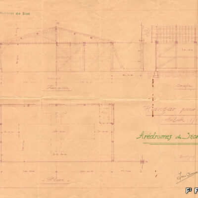 Projet de hangar pour avion, aérodromes de Sion et Montana, Jean Broccard, mars 1928, Archives de la Ville de Sion