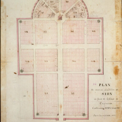 Lorenz Justin Ritz dessine en 1851 le plan du cimetière Saint-François, dont il fut inspecteur durant de nombreuses années, Archives de la Ville de Sion