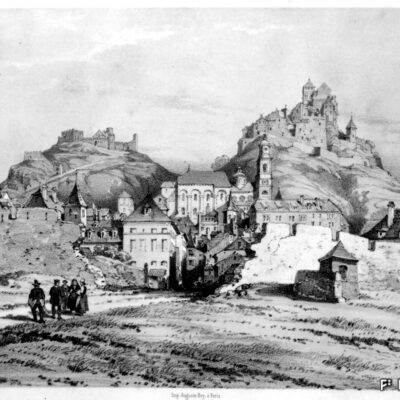Démolition des remparts pour l’ouverture de la rue de Lausanne, lithographie, Théodore du Moncel, 1838, Musées cantonaux du Valais, Sion, reproduction Archives de la Ville de Sion