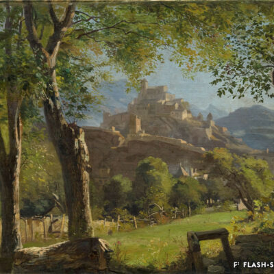 Raphael Ritz, « Vue de l'église de Valère sur Sion », 1861, huile sur toile marouflée sur toile, Musée d’art du Valais, Sion, BA 463 © Musées cantonaux du Valais, Sion, Michel Martinez
