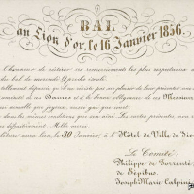Invitation à un bal au Lion d’Or, 1856, AEV, Hoirie Calpini, 348