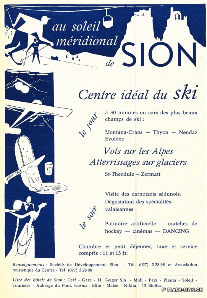 La proximité entre Sion et les diverses stations de ski environnantes fait partie des atouts de la capitale, 1960, Archives de la Ville de Sion