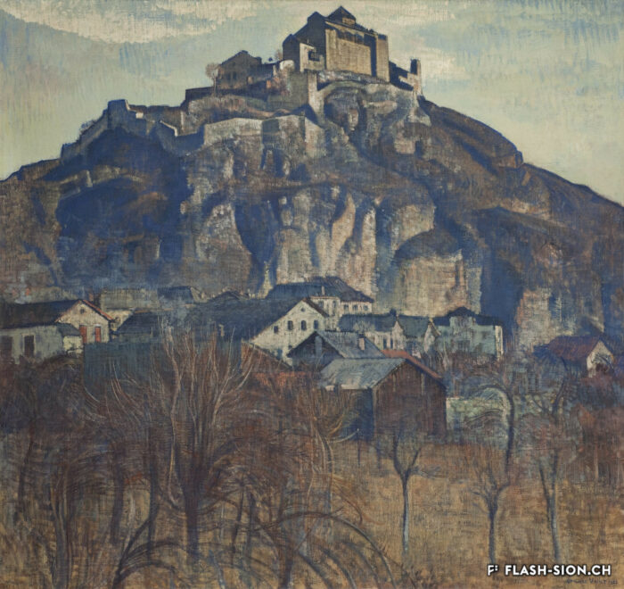 Edouard Vallet, « Valère » peint depuis la maison Bonvin-Barberini en 1923, huile sur toile, Ville de Sion, collections municipales