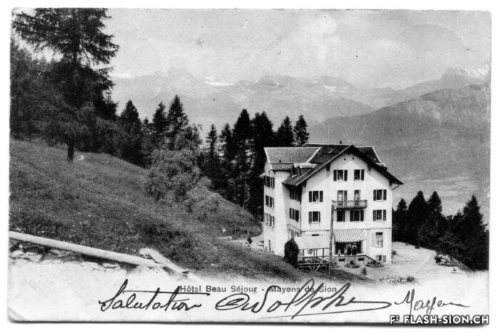 Hôtel Beau Séjour construit en 1896 et devenu en 1920 colonie de vacances, vers 1906, Archives de la Ville de Sion