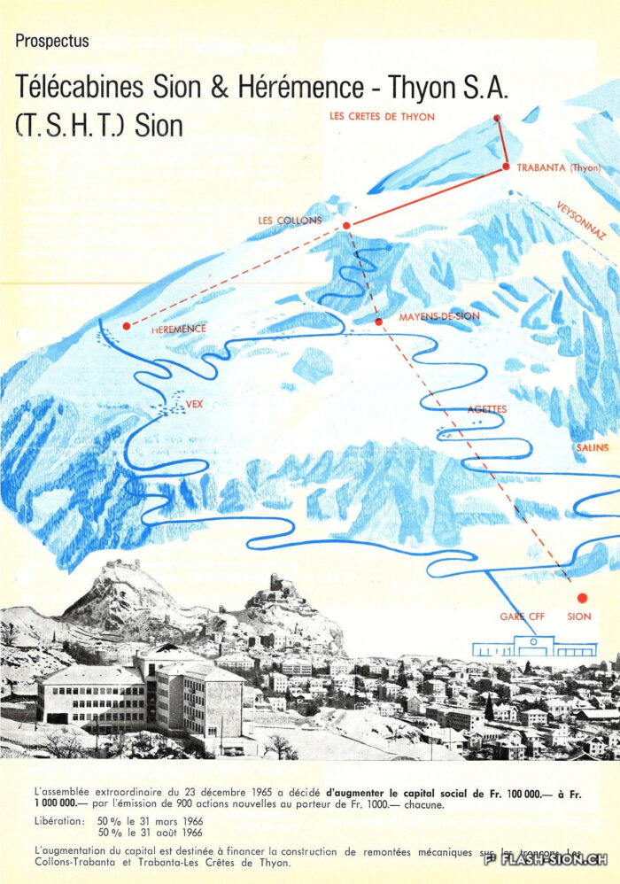 Dans les années 1960, le projet d’un télécabine Sion-Thyon est notamment soutenu par Roger Bonvin, Archives de la Ville de Sion