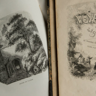 Les récits de voyages, une autre forme de guides. Gravures des « Voyages » et « Nouveaux voyages en zigzag » de R. Töpffer, éditions 1855 et 1870 (3ème éd.), Archives de la Ville de Sion © Archives de la Ville de Sion, Pentamedia
