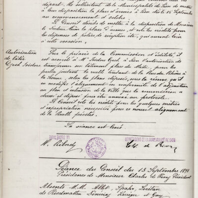 La Municipalité apporte son soutien logistique et financier à l’expérience scientifique, séances du Conseil municipal du 19 août et 13 septembre 1898, Archives de la Ville de Sion