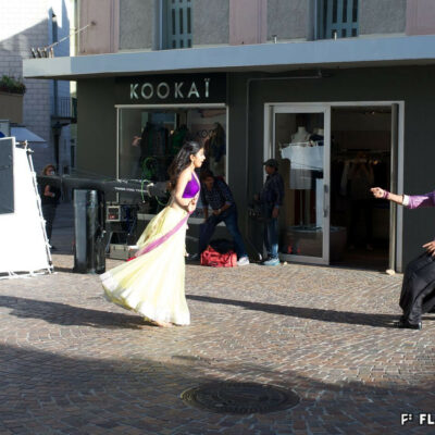 Tournage du film Bollywood Loukyam à la rue du Grand-Pont, 2014 © Claude Coeudevez, Archives de la Ville de Sion