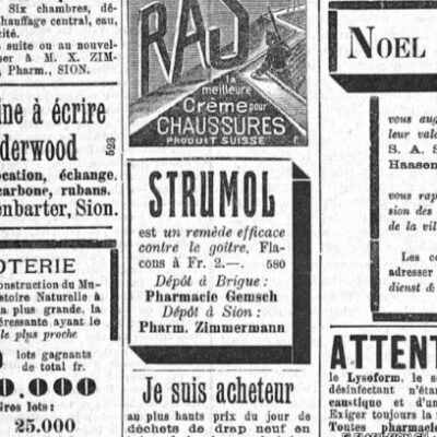 La Pharmacie Zimmermann à Sion propose un remède efficace contre le goitre, Gazette du Valais, édition du 25 novembre 1915