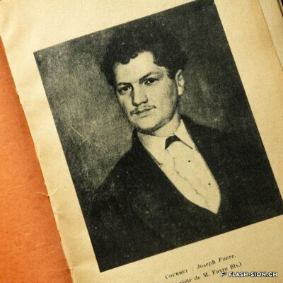 Portrait de Joseph Favre attribué au peintre Gustave Courbet, extrait du journal Grandgousier, 1937, collection privée Albert Mudry, 2022 © Pentamedia, Archives de la Ville de Sion