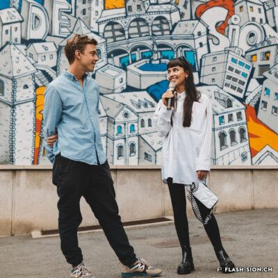 La fresque murale Street-Art des artistes Polina Okean et Camil Hämmerli réalisée derrière les cinémas de Sion figure sur la carafe collection 2021 © Brayan Grand, Octane Communication