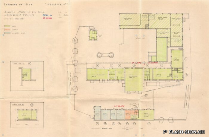 Nouvelle affectation des locaux, répartis entre l’OSEO et le Service des sports, de la jeunesse et des loisirs, 1997, Archives de la Ville de Sion