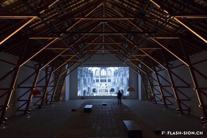 Exposition du collectif_fact, Annelore Schneider et Claude Piguet, dans la grange de la Ferme-Asile, 2014 © Robert Hofer