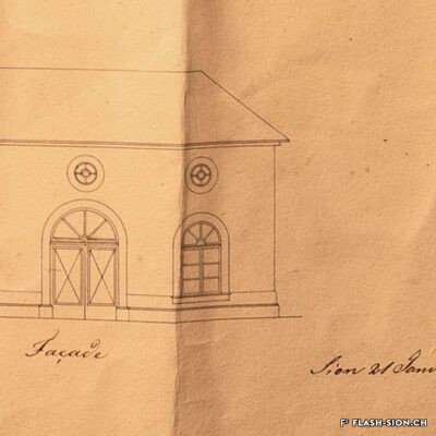 Plan pour la construction d’un abattoir général, Eugène de Riedmatten, architecte, 1850, Archives de la Ville de Sion