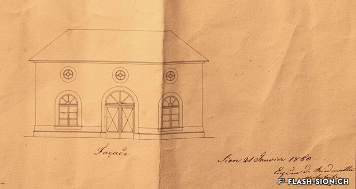 Plan pour la construction d’un abattoir général, Eugène de Riedmatten, architecte, 1850, Archives de la Ville de Sion