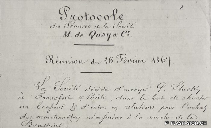 Extrait d’un protocole des séances de la Société M. de Quay & Cie, 1867, AEV, de Quay, P9