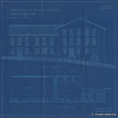 Des transformations sont apportées aux abattoirs pour ne pas devoir en construire de nouveaux, J. Dufour, architecte, 1913, Archives de la Ville de Sion