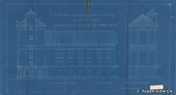 Plan pour la construction de silos en béton armé, A. de Kalbermatten architecte, 1925, Archives de la Ville de Sion
