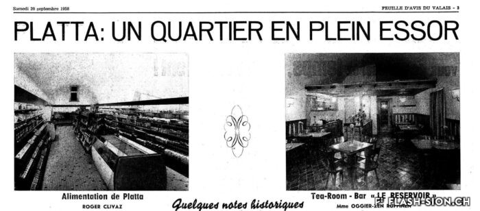 Réaffectation des deux chambres voutées du réservoir de Platta en épicerie et Tea-Room, Feuille d’avis du Valais, 20 septembre 1958