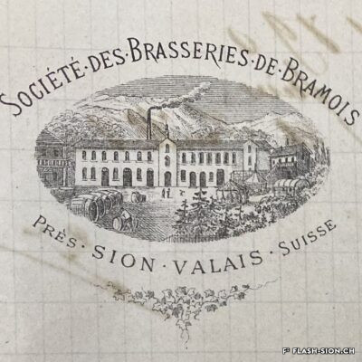 En-tête de lettre de la Société des brasseries de Bramois active entre 1873 et 1876, AEV, Louis de Kalbermatten, 989